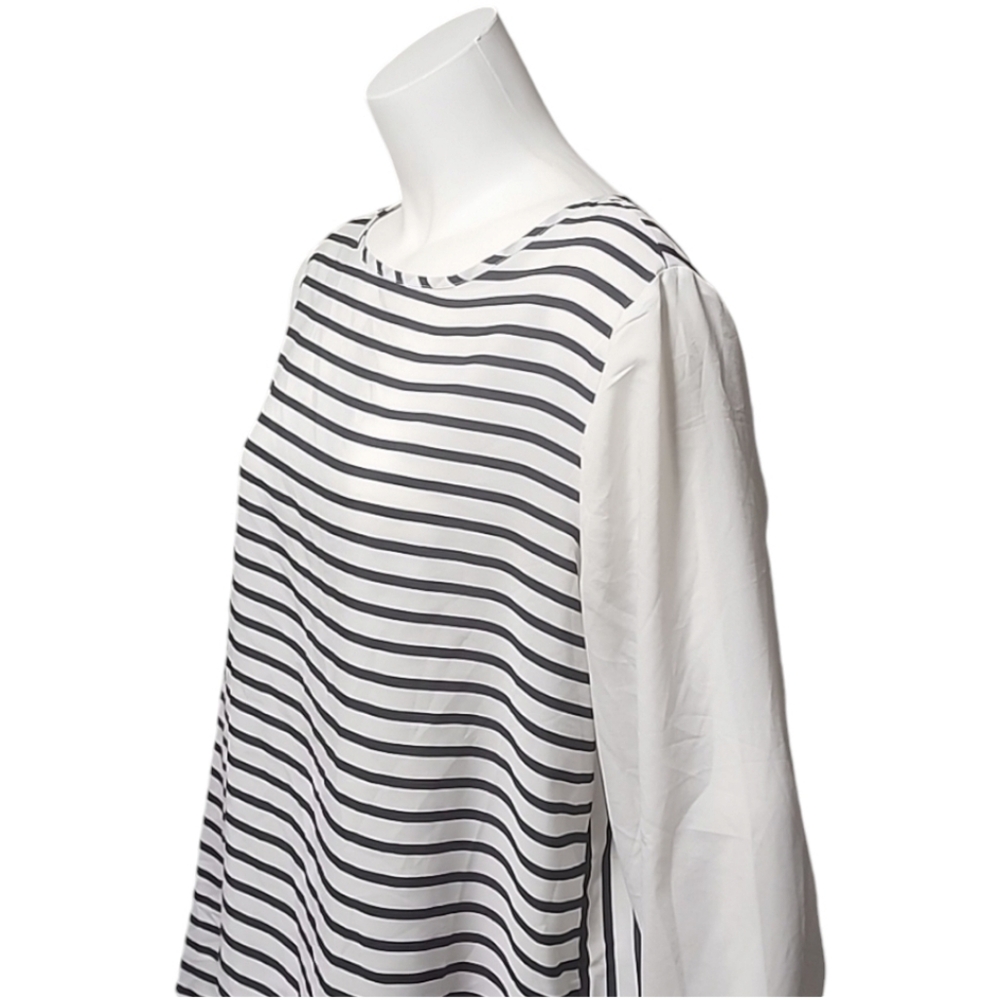 OLD NAVY Color Block Striped Tunic Top L Zipper Back Long Sleeve Blouse Shirt - Picture 11 of 14